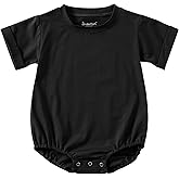 Jimonda Baby Boy Girl Bubble Romper Solid Color Bodysuit Short Sleeve Organic Cotton T-Shirt