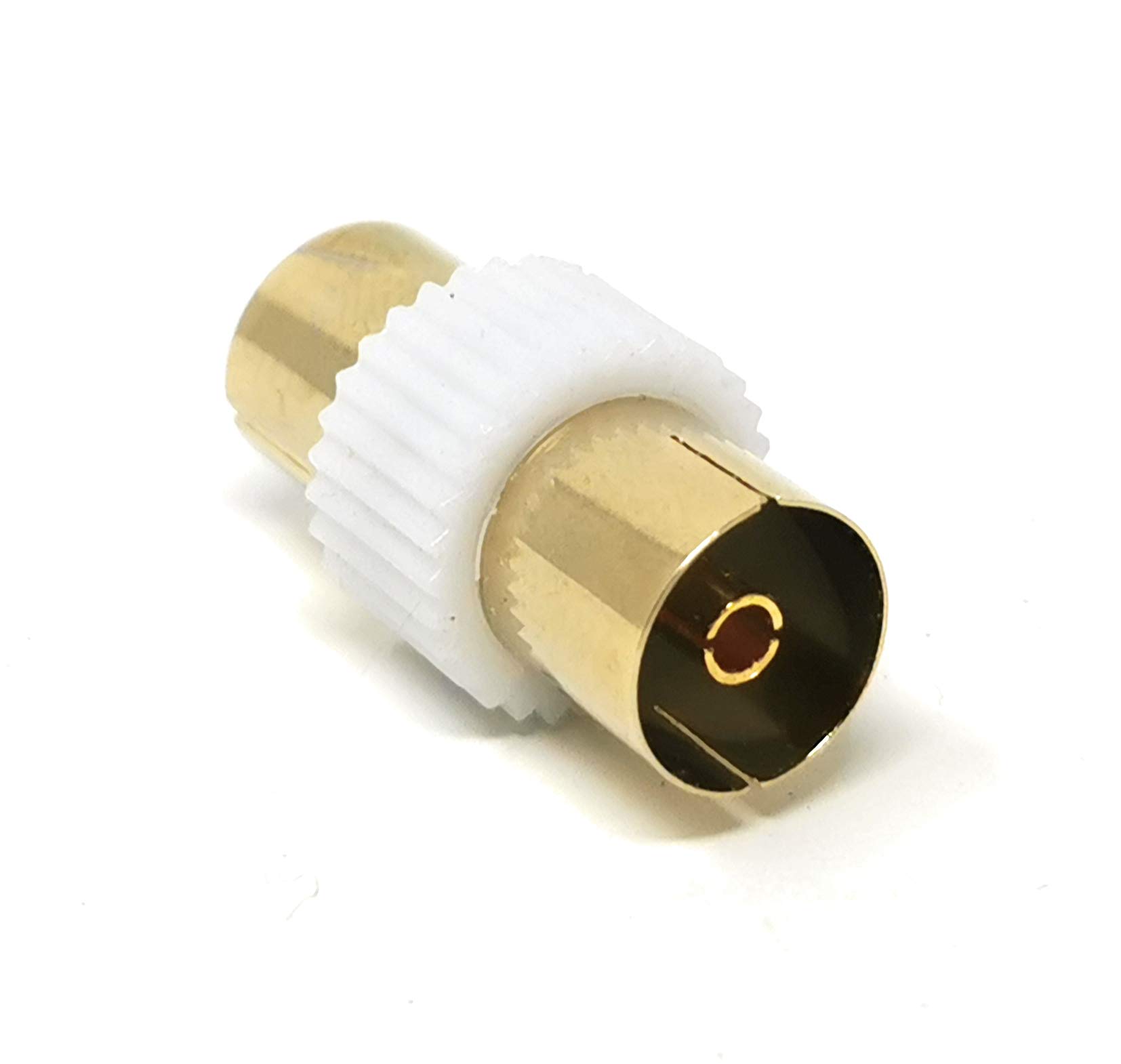 MainCore TV Aerial Antenna Cable Female To Female RF Coaxial Joiner Coupler Adapter Socket Plug f to f (White/Gold) — image 1