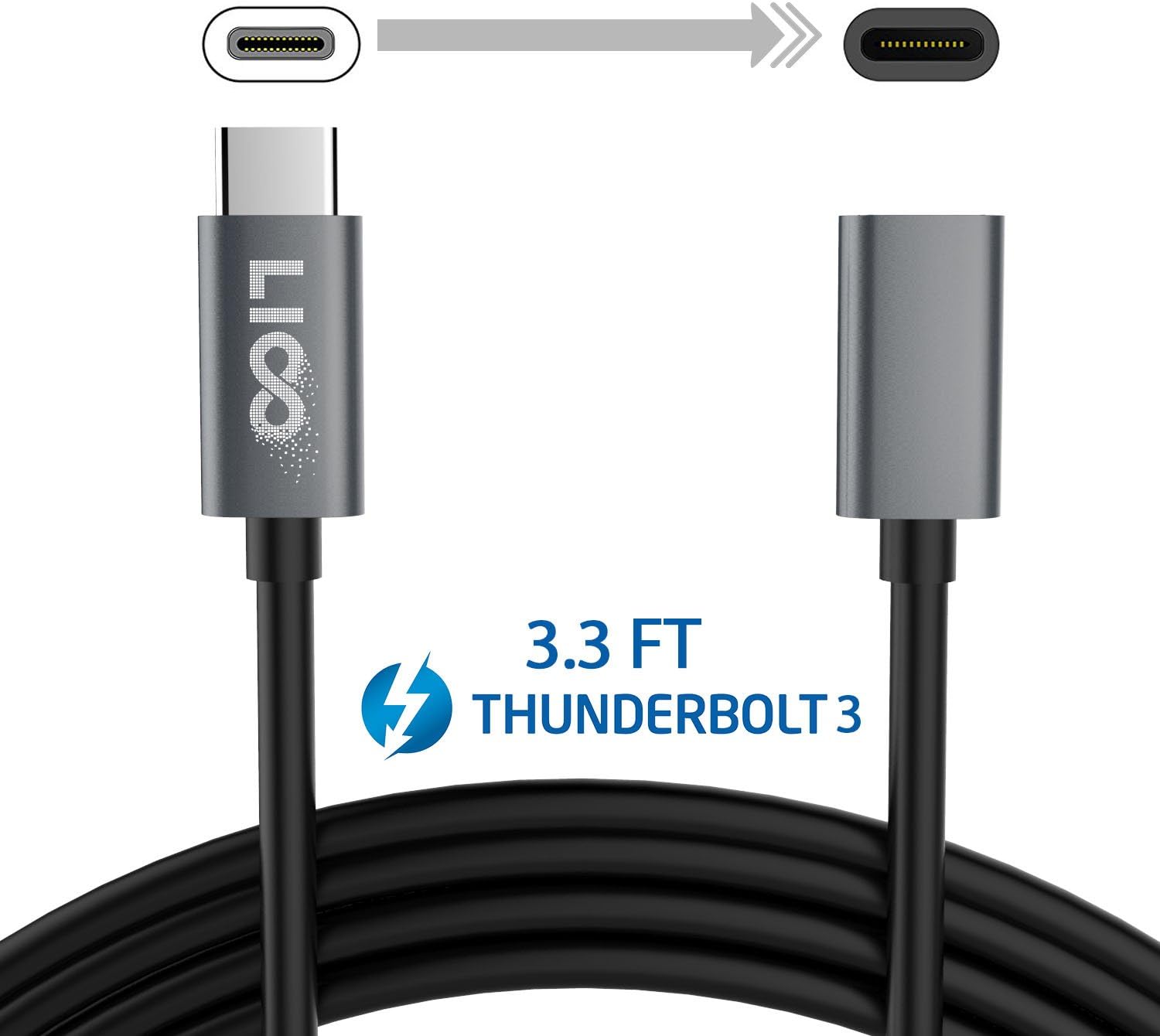 Thunderbolt 3 USB C Male to Female Extension Cable, Voihome Type C
