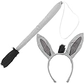 Kisangel Donkey Costume Accessories Set, Donkey Ear Headband and Tail, Grey Animal Cosplay Dress up Props for Halloween Easter Carnival Party
