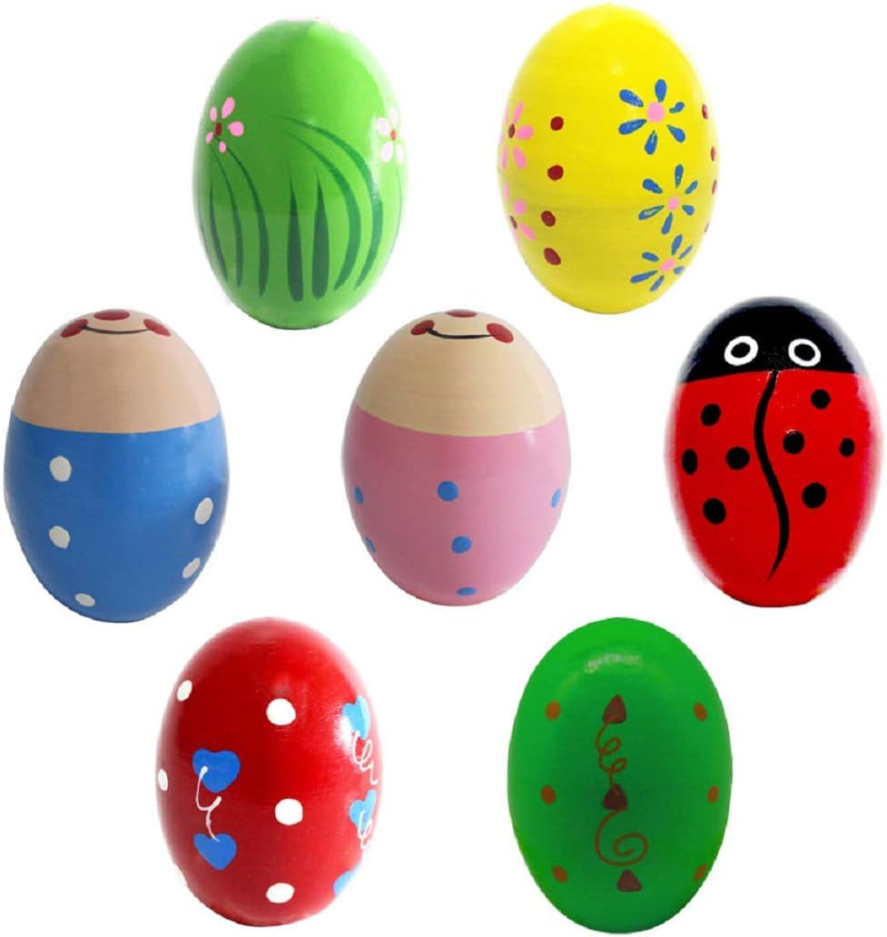 Kunyida 7Pcs Wooden Percussion Musical Egg Maracas Egg Shakers