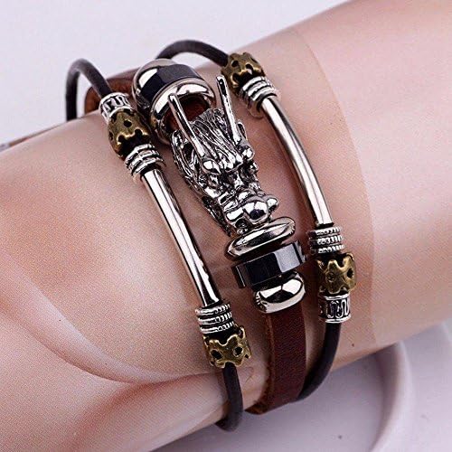 wanmanee Tibetan Alloy Leather Multi-layers Dragon Bracelet Bangle