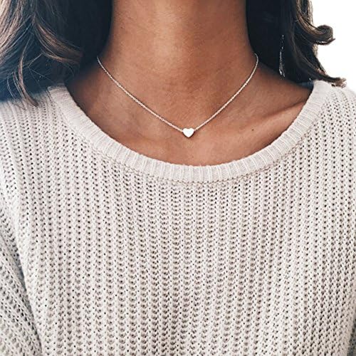 Icemaris Single Layers Multilayers Chain Clavicle Necklace Simple Heart Short Chain (C)