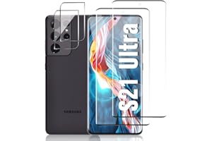 OUYTEU [2+2 Pack] Galaxy S21 Ultra 5G Glass Screen Protector, 9H Hardness Tempered Glass Scratch Resistant, Compatible Fingerprint Unlock, 3D HD Curved, For Samsung Galaxy S21 Ultra 6.8 Inch Camera Protector