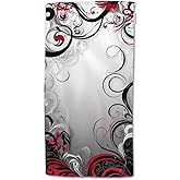 HGOD DESIGNS Red Black Mystic Cotton Soft Bath Towels - Magical Floral Swirls Leaves - Kitchen Hotel Spa Towels - 15"X30"