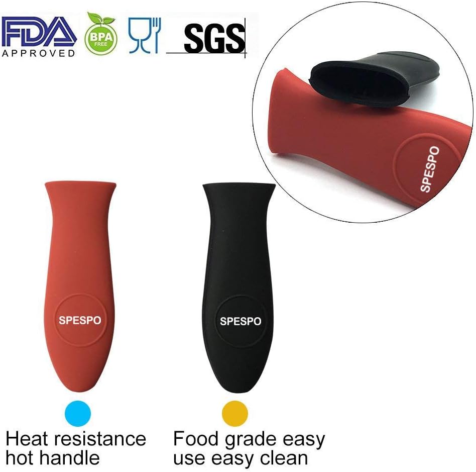 Silicone Hot Handle Holder,Spespo Pan Handle Cover for Cast Iron Skillets & Metal Frying Pans,2 Pack, Black+red, 14,3 x 5 cm - Image 5
