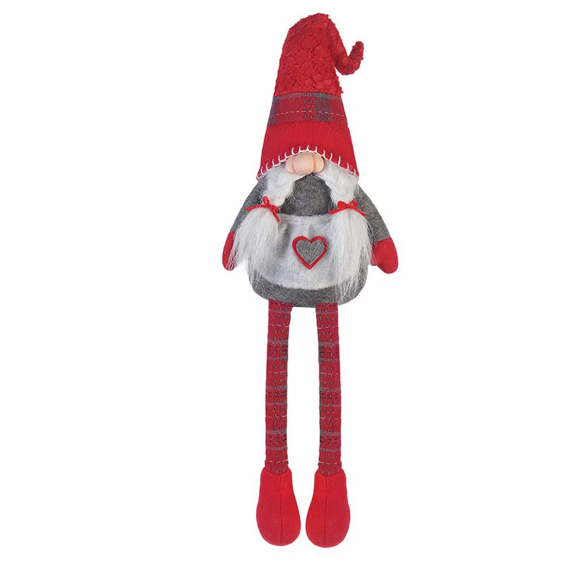 Rebecca Mobili Gnome Long Legs, Christmas Elf, Fabric, Gray Red, Idea - Measurements: 67 x 10 x 14 cm (HxLxP) - Art. RE6411