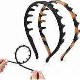 iloMAOZX 2 PCS Silicone Comb Headbands for Women Non Slip No Headache, Soft Headband with Teeth for Face Washing Makeup Workout, Durable Hair Bands (Tortoise &amp; Black)
