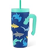 Shark Tumbler 20oz with Handle and Silicone Straw Lid for Kid, Insulated Stainless Steel Cup, Gift for Kids Boys, Gifts Idea for Birthday Christmas Back to School