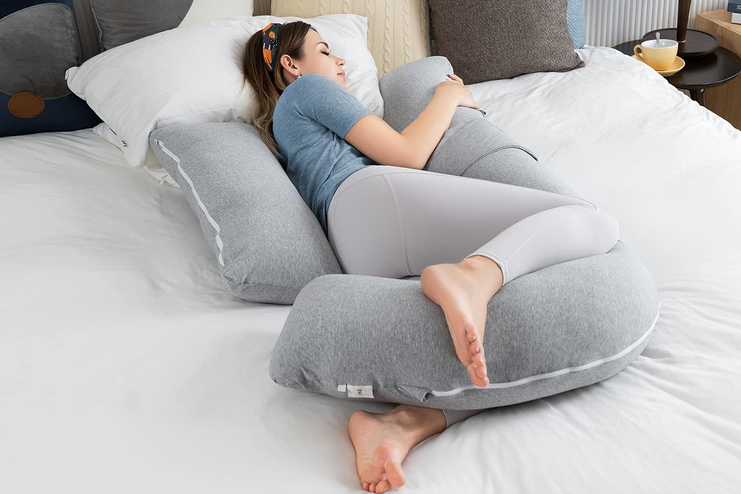 INSEN Pregnancy Pillow,Maternity Body Pillow with Pillow Cover,H Shaped Body Pillow for Pregnant Women (Grey Jersey): Home & Kitchen