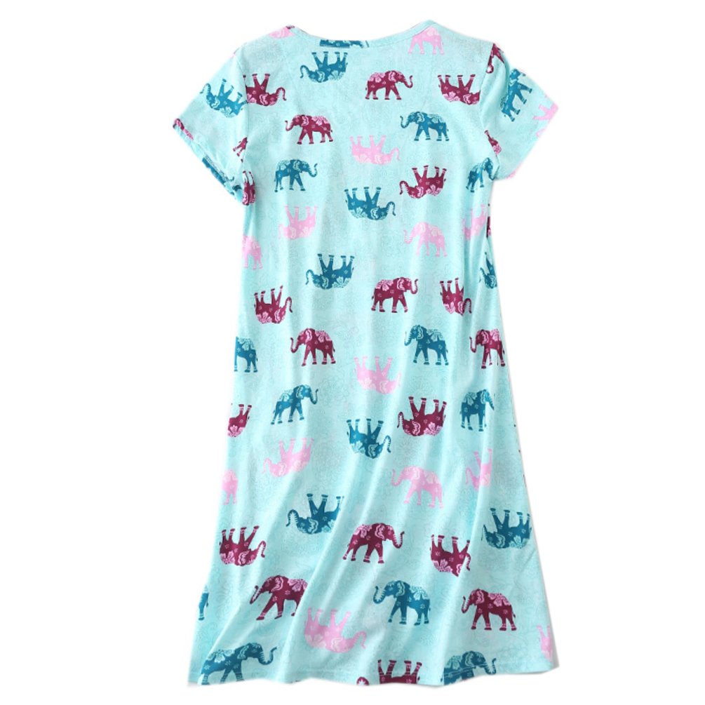 ENJOYNIGHT Women\'s Sleepwear Cotton Sleep Tee Short Sleeves Print Sleepshirt (X-Large, Elephant)