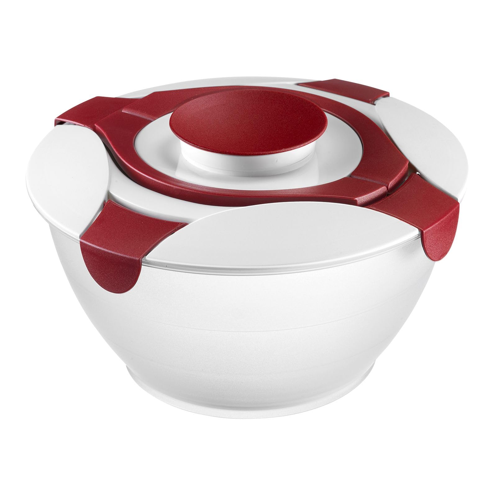 Westmark Salad Butler Bowl with handles and dressing container, Volume: 6.5 Litres, Plastic, Praktika, Transparent/White/Red, 2422227R