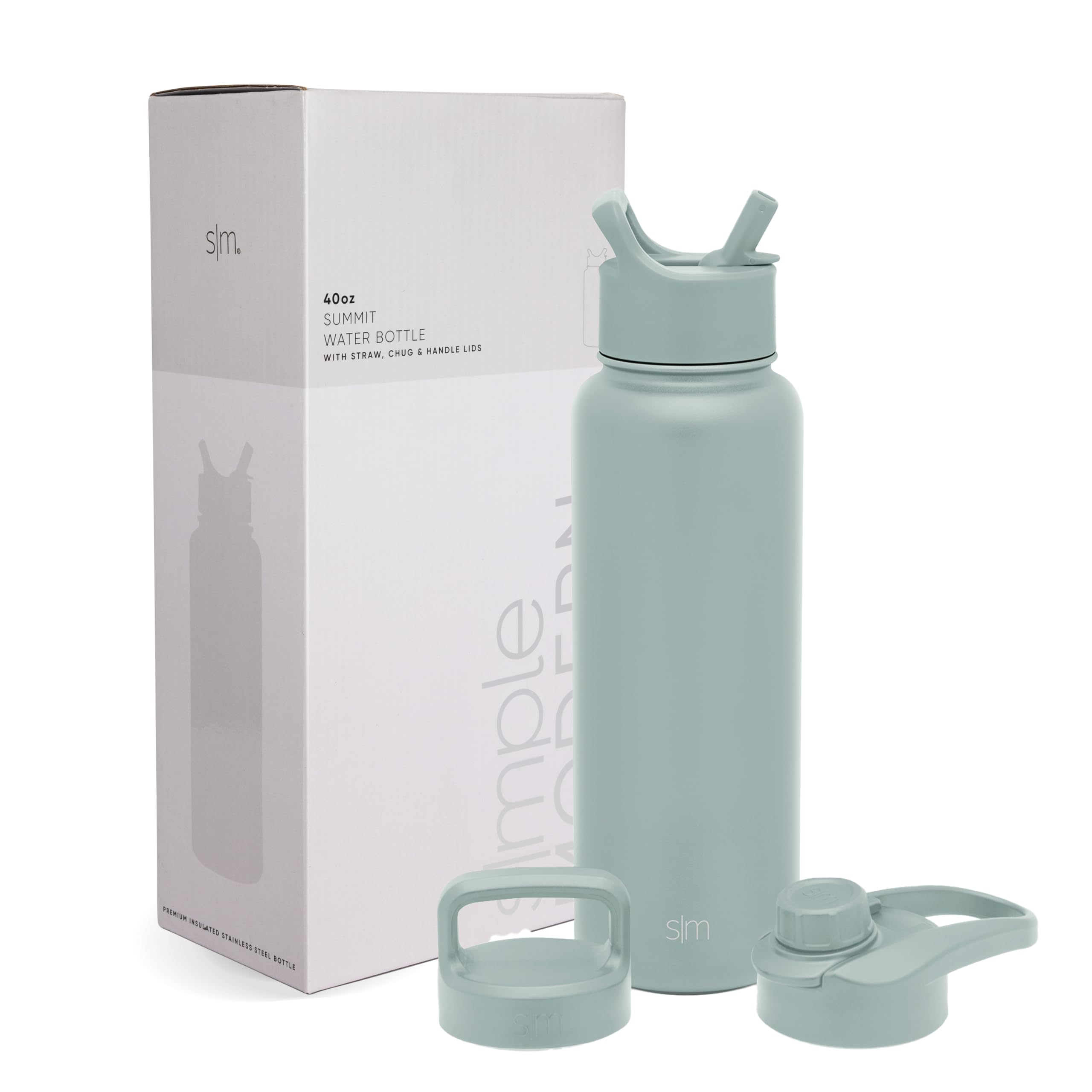 Photo 1 of Simple Modern Water Bottle with Straw, Handle, and Chug Lid Vacuum Insulated Stainless Steel Thermos Bottles | Large Leak Proof BPA-Free Sports Flask | Summit Collection | 40oz, Sea Glass Sage