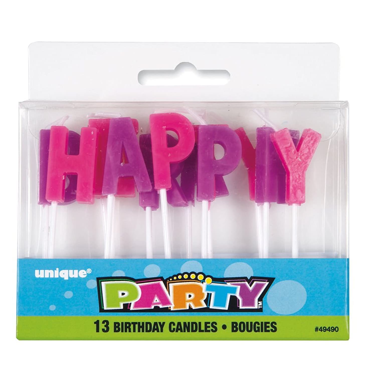 Unique Party 49490 - Purple & Pink Letter Happy Birthday Candles, Set of 13