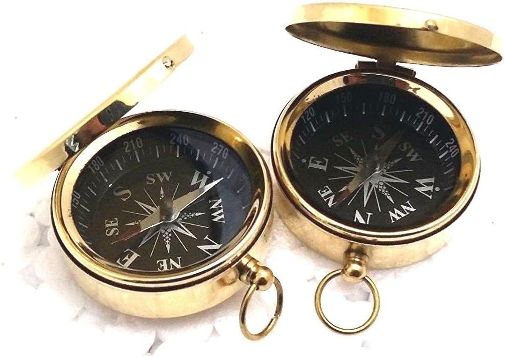 Safa Nautical Solid Brass 2'' Pocket Compass Brass compass, engraved compass, personalized working compass ~ Antique Compass B