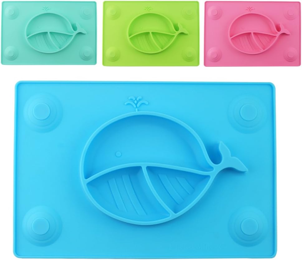 Eoozon Whale Silicone Baby Placemat Plate, BPA Free, One Piece (Light Blue)