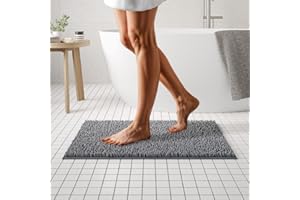 MAYSHINE Plush Shaggy Chenille Bath Mat | Extra Soft, Super Absorbent, Non-Slip Bathroom Rug | Fluffy Microfiber, Area Rug Sets for Bathroom Floor, Kitchen, Living Room | 32"x20" | Charcoal Gray