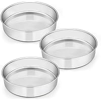 8 Inch Cake Pan Set of 3, E-far Stainless Steel Round Layer Cake Baking Pans, Non-Toxic & Healthy, Mirror Finish…