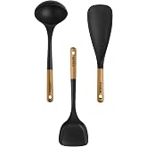 STAUB Silicone with Wood Handle 3-pc Cooking Utensil Set, Matte Black
