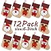 OurWarm 12PCS Mini Christmas Stockings, 3D Small Christmas Stocking Bulk Burlap Cutlery Holders Tableware Bags, Santa Snowman Reindeer Christmas Stockings for Xmas Party Table Decorations