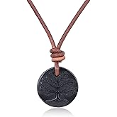 COAI Genuine Leather Necklace for Men Women, Tree of Life Pendant Black Obsidian Necklace for Men Women 20"/22"/24"