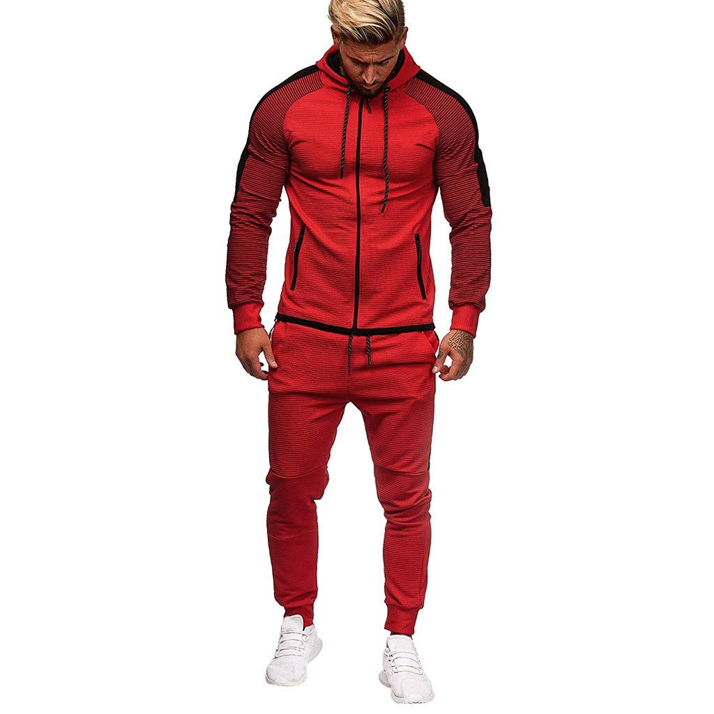 Men Sport Suit Gradient Sweatsuit Zipper Hoodies Outfit Contrast Jogging Full Tracksuit