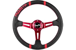 RASTP Universal Racing Steering Wheel,Deep Dish Steering Wheel Leather Embroidery 13.58”/345mm 6 Bolts with Horn Button Inclu
