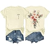 Faith Cross Christian T-Shirt with Boho Floral Cross Print Short Sleeve Casual Graphic Tee for Women