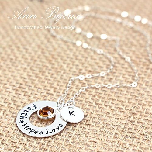 Hand Stamped "Faith Hope Love" Initila Necklace, Personalized Initial Jewelry, Religious Message Initial Necklace, Grandma Necklace,Mom Goft