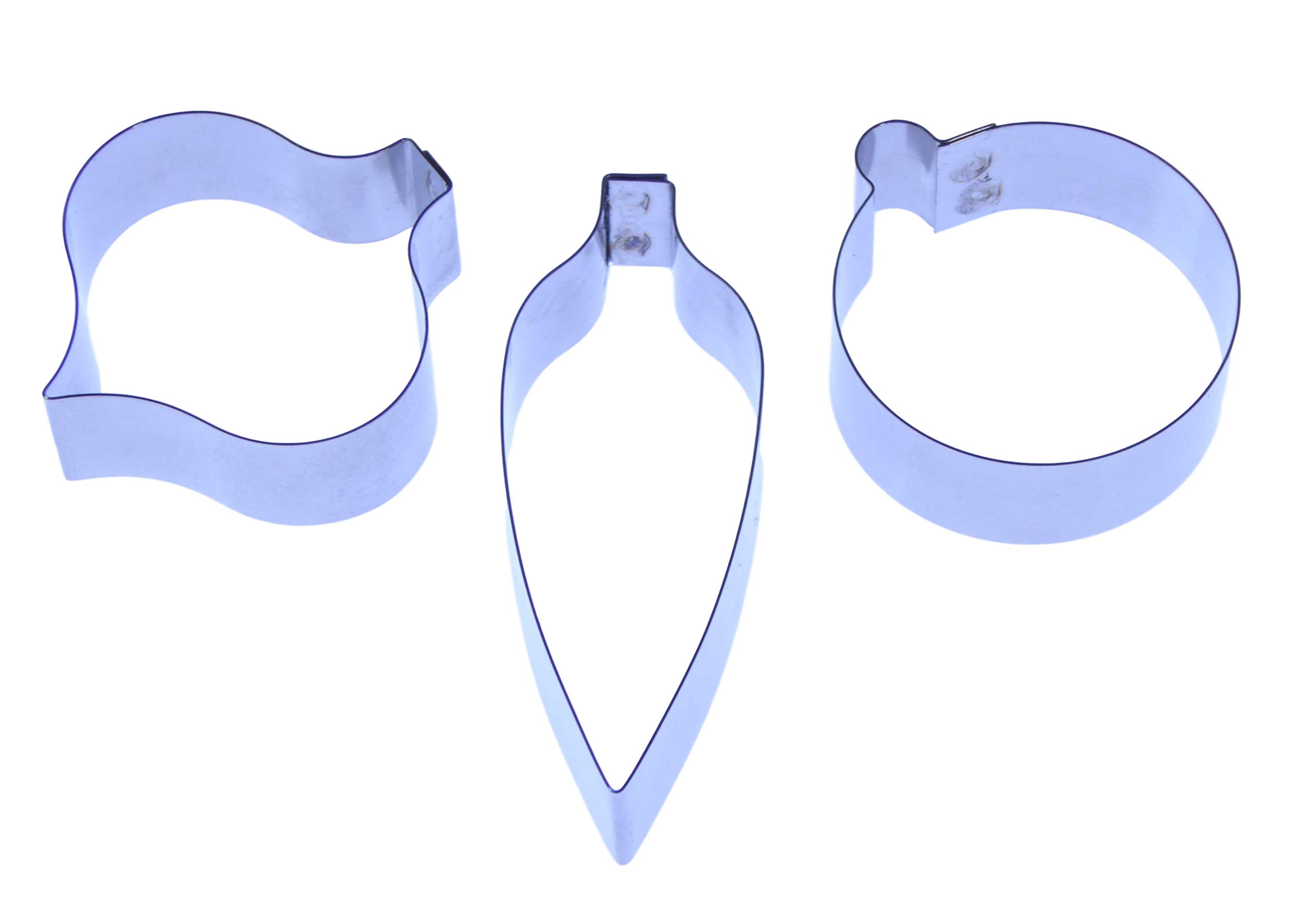 Christmas Bauble Set of 3 - Stainless Steel Sugarcraft Cutters 33x30mm, 32x33mm and 50x19mm - Valley Cutter Company