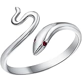 TomSunlight 925 Sterling Silver Adjustable Finger Opening Ruby Emerald Eye Snake Ring for Women Vintage Party Jewelry