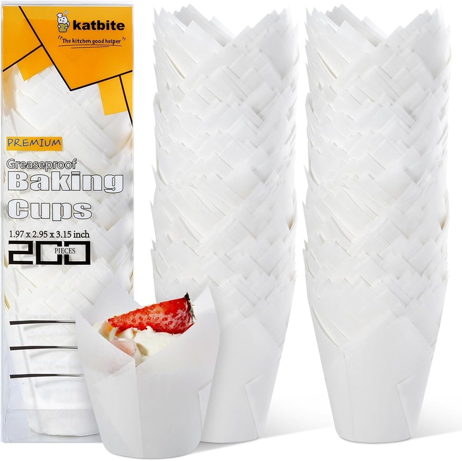 Katbite White Cupcake Cases 200pcs Muffin Cases, Greaseproof Cups Disposable Baking Cups for Christmas Party Birthday