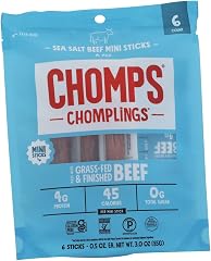 CHOMPS Chomplings Sea Salt Beef Mini Sticks 6 in one pack, 3 OZ