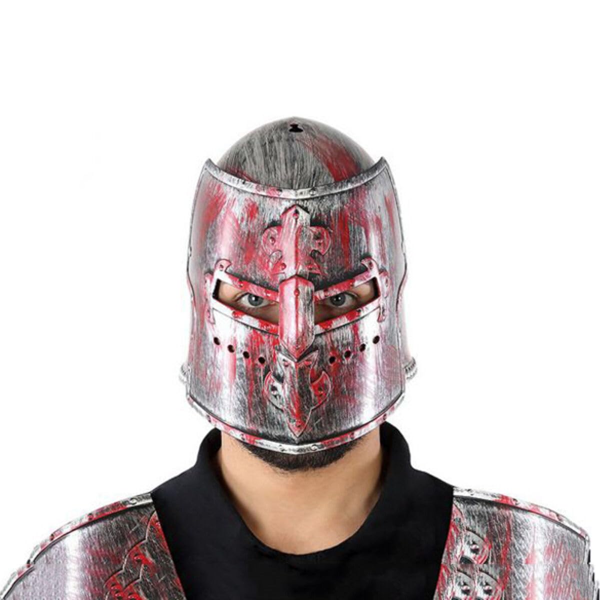 Atosa-62090 Atosa-62090-Fancy Dress Accessory Medium Age Warrior Helmet, Men, 62090, Silver, One Size