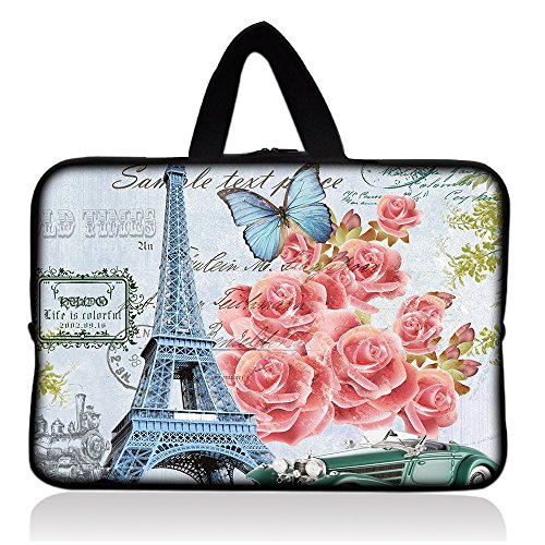 Eiffel Tower Pretty Pink Roses 7 8 inches mini E-book Tablet PC W/Cover Neoprene Sleeve Pouch Case Bag w/ Handle For 7 8 inches Android Tablet FY-HS7-024