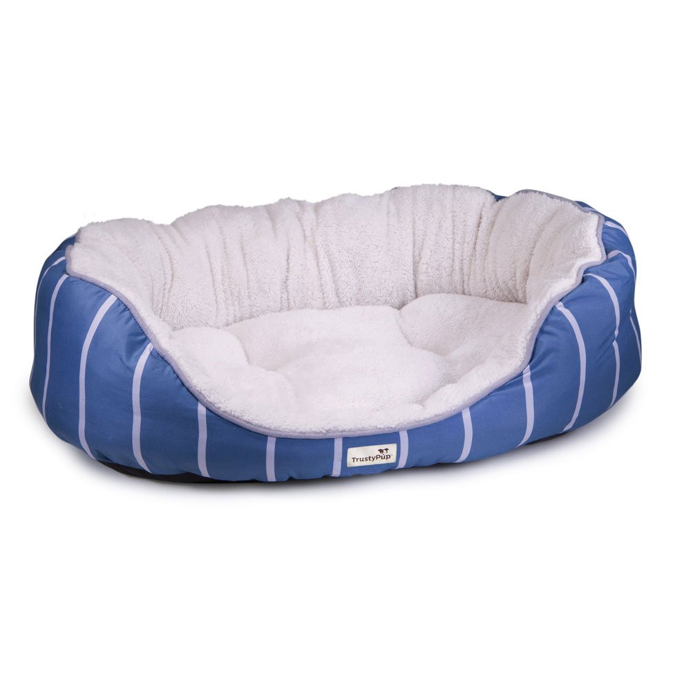TrustyPup Snuggle Mutt Oval Pet Bed for Medium to Large Dogs, Sweeping Stripe Blue