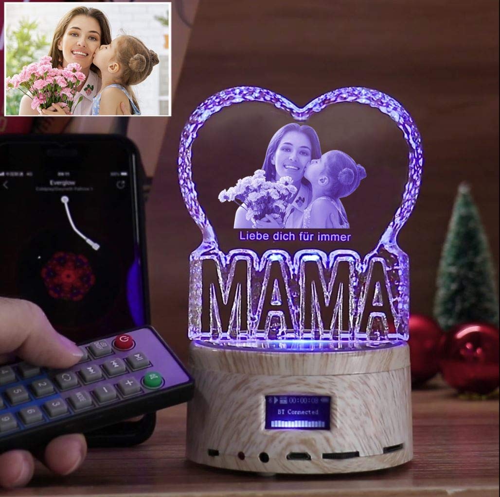 Custom Personalized Photo 3D Crystal Night Light Rotating Bluetooth Music Player LED Lamp The Best Gift in Father's Day and Mother's Day Mama F