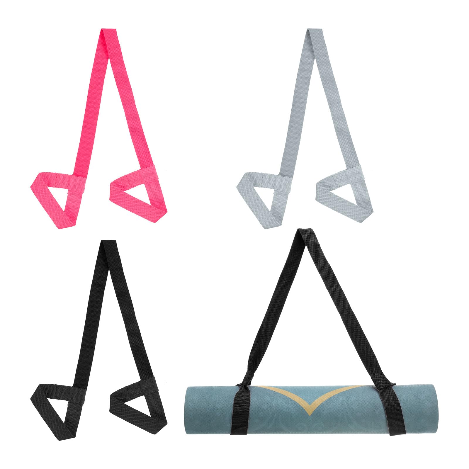 PATIKIL Yoga Mat Strap, 4 Pack Adjustable Yoga Mat Carrier Straps Sling Cotton Anti Slip Mat Holder Stretching Band for Exercise, Black/Fuchsia/Light Grey