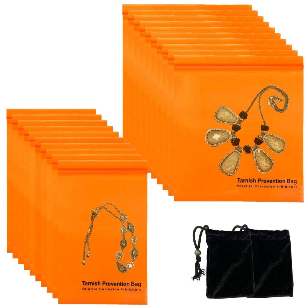 A-ONE Oxidation Prevention Zip Lock VCI Bags, Tarnish Prevention Bags with Zipper for Metal Protection, 4" X 6" (10 PCS), 6" X 6" (10 PCS) + Velvet Bags (Without Tarnish Prevention Function) 2 PCS