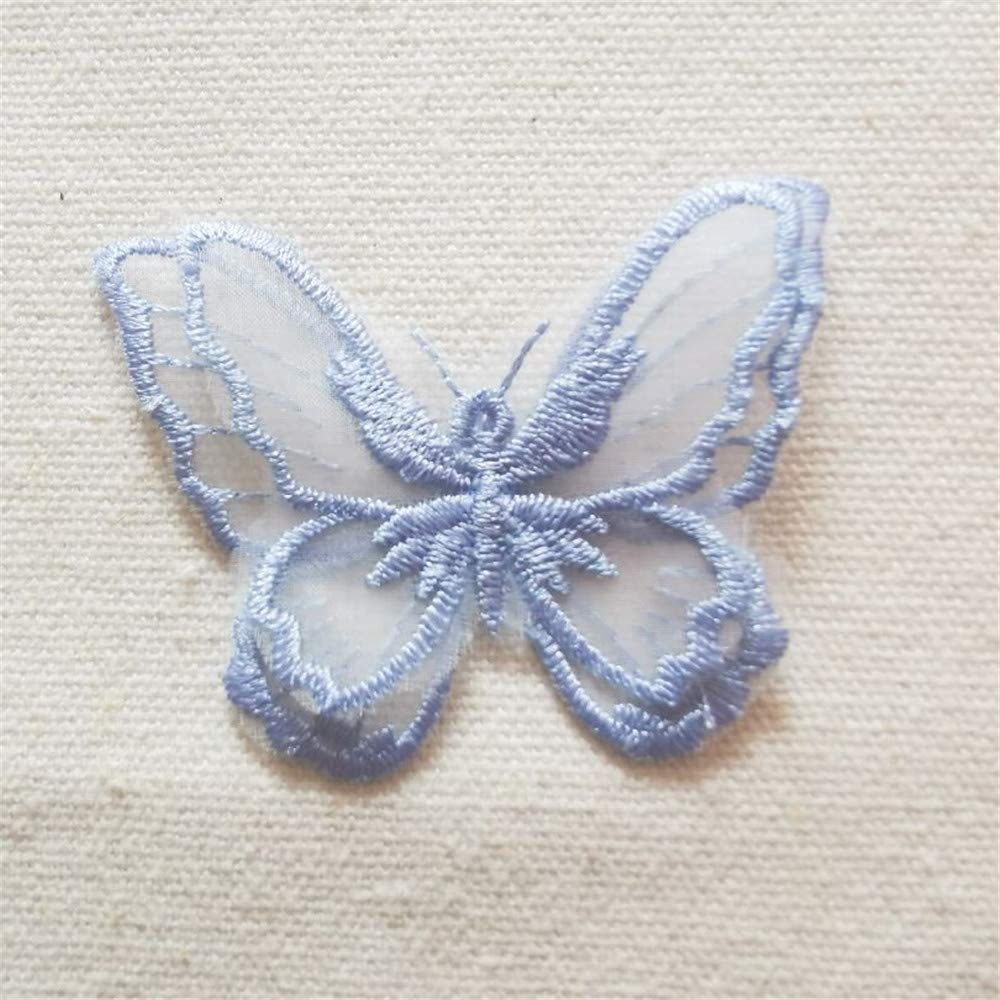 Selene 10PCS Butterfly Style Lace Applique, Organza Butterfly Patch, Bridal sewing lace Appliques for gown, garter, sash, headpieces, veil (Pale blue,1.37"x1.77"-(3.5cmx4.5cm))
