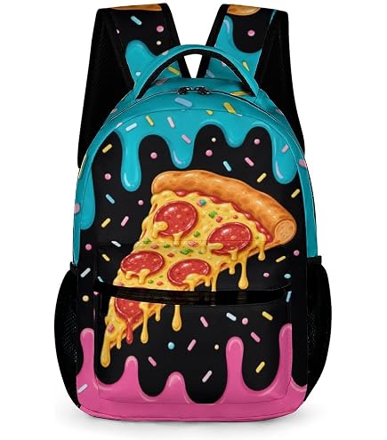 ALAZA Funny Pizza Stylish Black Backpack School Bag Laptop Bags Daypack Bookbag for Teen Girls Kids Boys, 13 14 15.6 inch