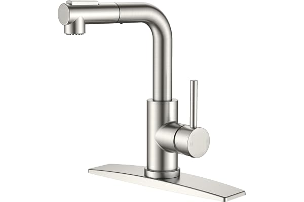 FORIOUS Bar Sink Faucet, Stainless Steel Single Handle Bar Faucet with Pull Out Sprayer, Small Kitchen Sink Faucet 360° Swive