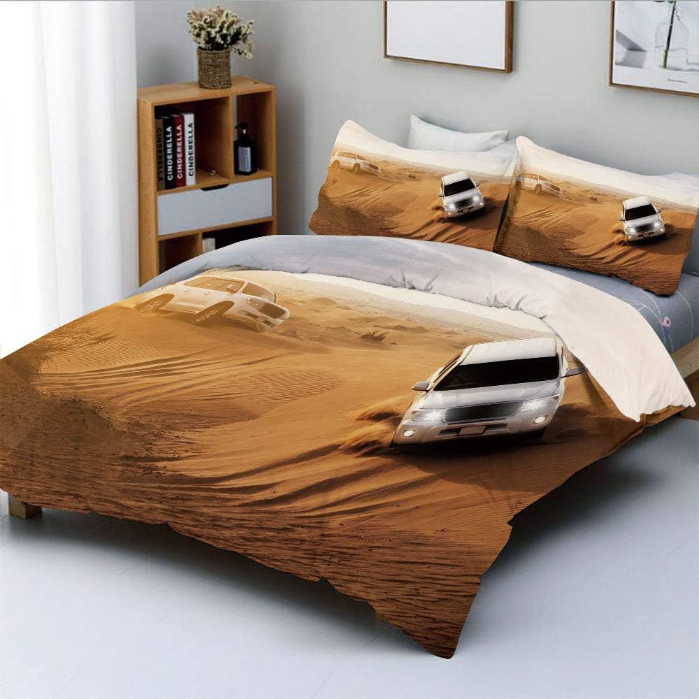Duplex Print Duvet Cover Set Queen Size,Race in African Desert Safari Adventure Exotic Hobby Activity PictureDecorative 3 Piece Bedding Set with 2 Pillow Sham,Sand Brown White,Best Gift For Kids & Adu