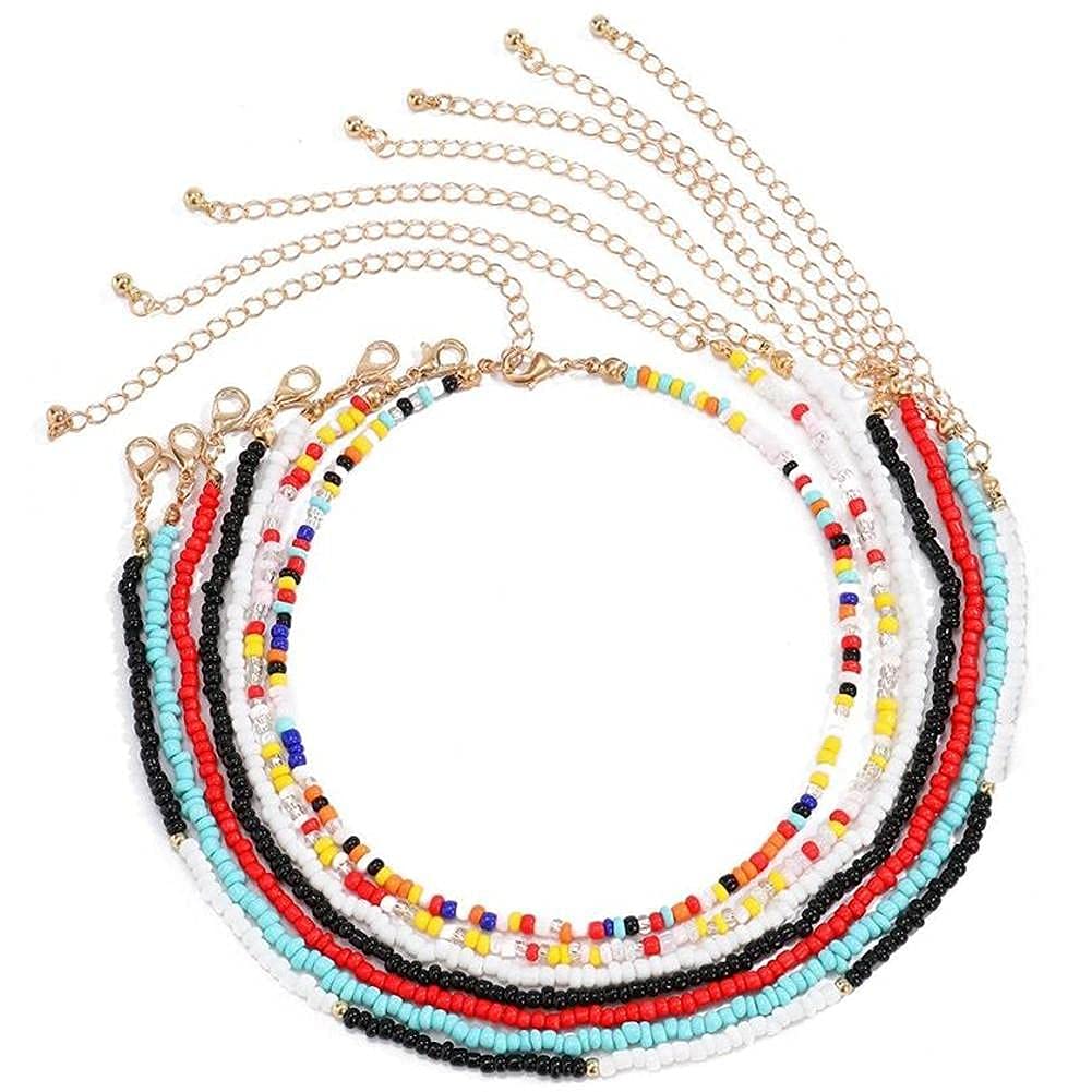REUUY Seed Bead Choker Necklace Tiny Beaded Choker Boho Colorful Choker Necklace Chain Colorful Bead Necklace for Women Jewelry Gifts