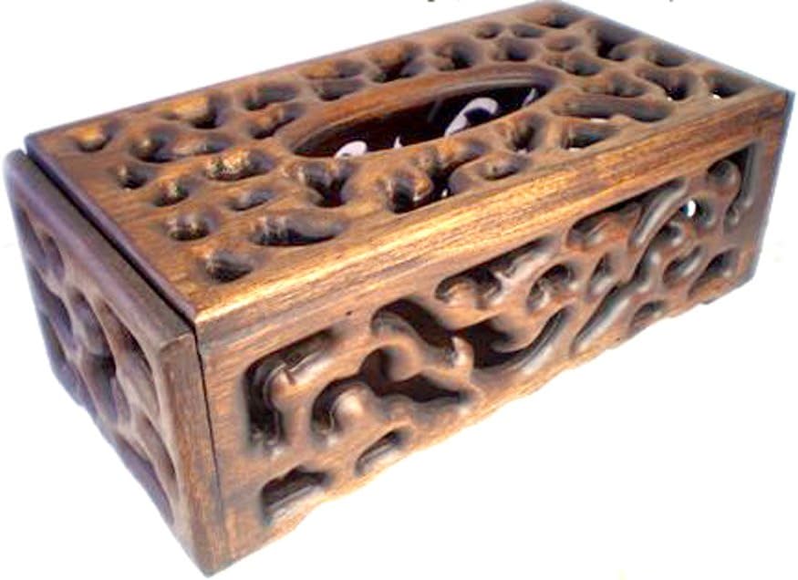Luxury Eelegant Wooden Tissue Box Handmade Carving