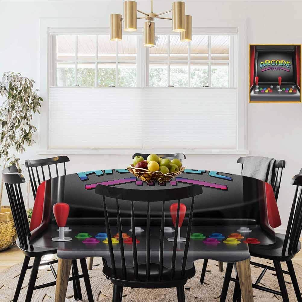 shirlyhome Video Games Table Cover Arcade Machine Retro Gaming Fun Joystick Buttons Vintage 80s 90s Electronic for Kitchen Dinner Table Multicolor (Diameter 36")