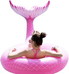Jasonwell Giant Inflatable Mermaid Tail Pool Float with Fast Valves Summer Beach Swimming Pool Party Lounge Raft Decorations Toys for Adults Kids (Pink)