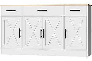 Shintenchi Buffet Cabinet with Storage,53.4" Large Kitchen Storage Cabinet with 3 Drawers and 4 Doors,Wood Farmhouse Buffet Sideboard with Adjustable Shelf for Kitchen Living Room