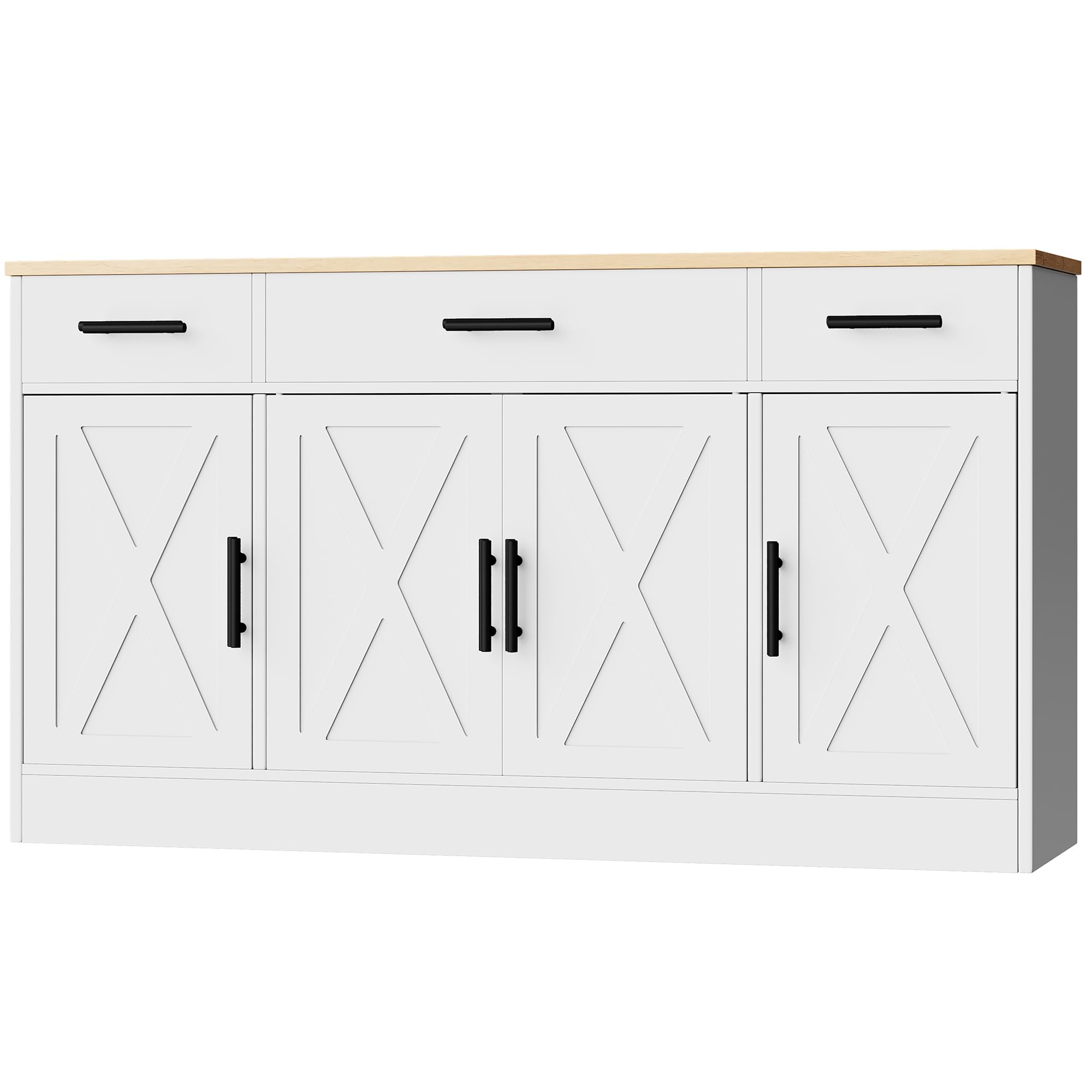Photo 1 of Damaged, selling for parts* _______Shintenchi Buffet Cabinet with Storage,53.4" Large Kitchen Storage Cabinet with 3 Drawers and 4 Doors,Wood Farmhouse Buffet Sideboard with Adjustable Shelf for Kitchen Living Room