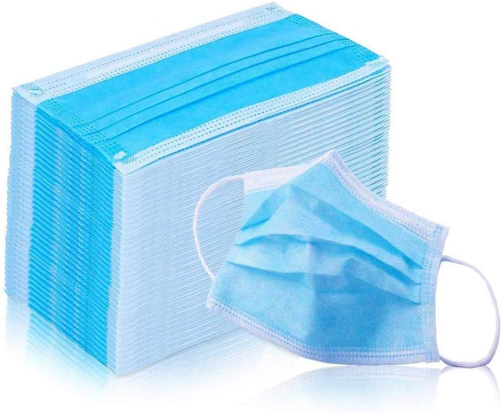 Disposable Masks, 3-lLayer Medical Masks with Comfortable Earmuffs, Universal Size Hygienic Masks, Mask with Disposable Latex-Free Earmuffs, Blue (50PC)